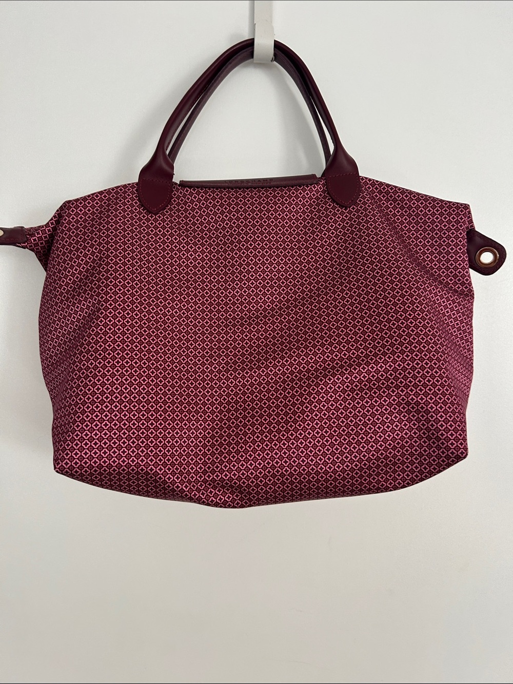 Longchamp Burgundy Patterned Tote with Dark Burgundy Trim - Picture 2 of 2